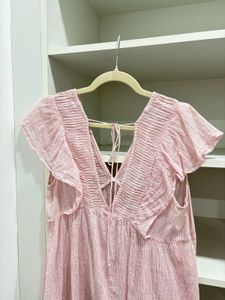 Pink Striped Flutter Sleeve Top