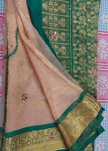 Elegant Green &amp; Peach Sari