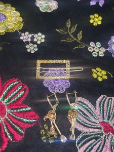 Gold Tone Earrings &amp; Hair Clip