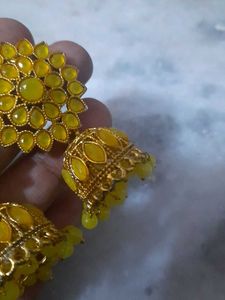 Yellow Jhumka Earrings