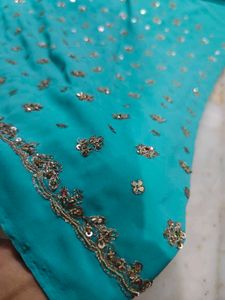 zardozi Teal Embellished Saree