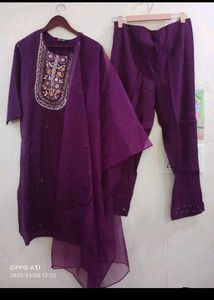 Elegant Purple Kurta Set with organza dupatta