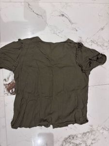 Xxl Olive Green Button-Down Top