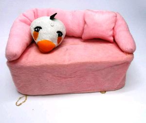 Pink Plush Baby Seat with Teddy Bear