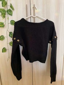 Black Knit Button Sweater