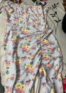 Floral Print Ruched Slit Cami Dress