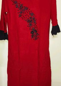 Red Embellished Kurti Set