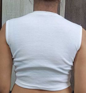 White Ribbed Crop Tank