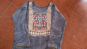 Elegant Blue Embroidered Kurti with Mirror Work an