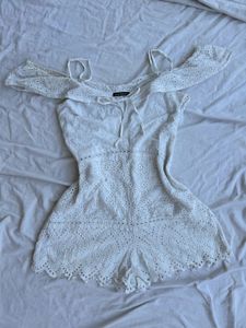 Schiffli Cotton White Playsuit