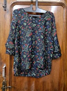 Black Colour Floral Print Fancy Top