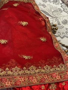 Red &amp; Gold Embroidered Lehenga