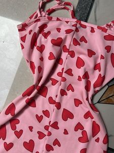 Pink Heart Print Maxi Dress