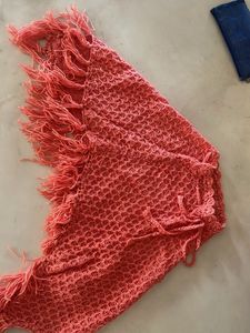 Coral Scarf with Fringe