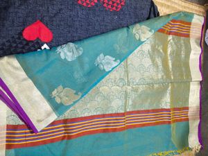 Teal Saree with Leaf Print