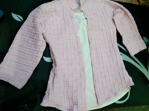 Pink Textured Open Front Jacket