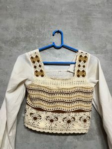 Crochet Detail Long Sleeve Top