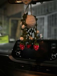 Crochet Strawberry Car Charm