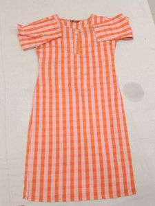 Orange & Pink Checkered Kurti