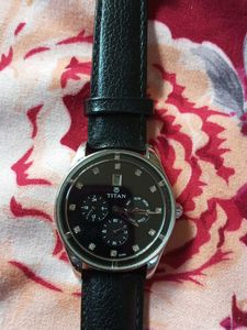 Titan Quartz Multifunction Black Dial Leather Belt