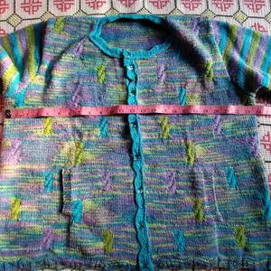 Hand Knitted Multi-Color PlusSize Women&#39;s Cardigan