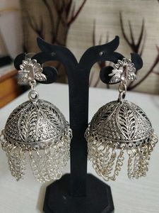 Silver Peacock Jhumka Earrings