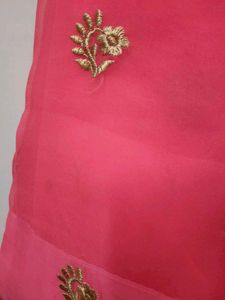 Pink Zari Embroidered Soft Georgette Saree