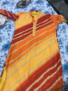 Leheriya Kurta Red And Yellow