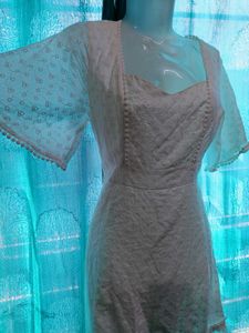 Chic White Eyelet Flutter Sleeve Dress