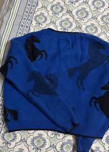Blue Horse Print Sweater