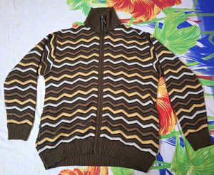 Woollen Sweater For Men Collared Neck Full Zip