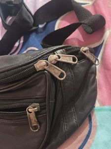 Vintage Black Leather Fanny Pack Waist Bag