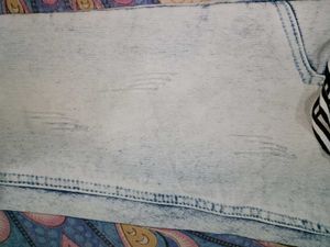 Faded Blue and White Colour Scratched Girls Jeans