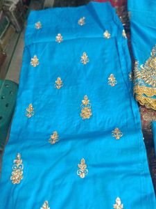 Teal &amp; Gold Embroidered Salwar Kameez