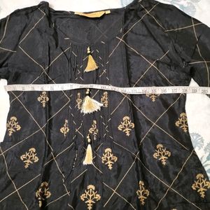 Black With Golden Printed Short Kurti