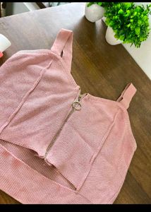Pink Zip-Up Crop Top