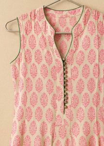 Block Print Pink Sleevless Gown By Meena Bazaar