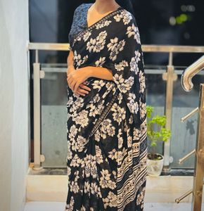 Floral Black Saree
