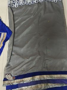 Ethnic Festive Saree In Navy And Grey Colour