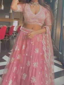 Pink Floral Embroidered Lehenga Set
