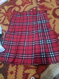 korean red tennis skirt