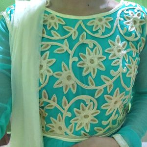 Beautiful sea green gown frock for women.