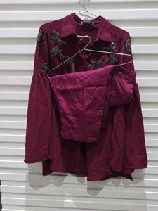 Burgundy Embellished Blouse