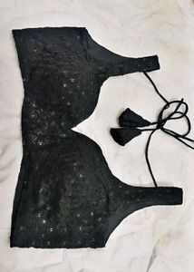 Black Sequin Sleevless  Blouse