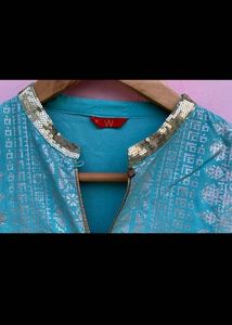 W printed straight Kurta with sequence