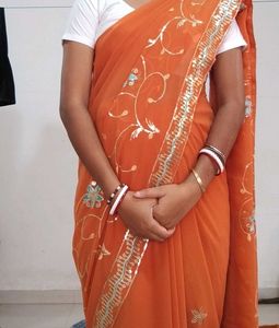 Rust Sequin Saree