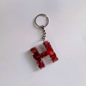 Real Rose Preserved Key Chain H Alphabet
