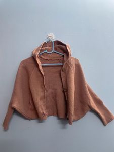 Peach Ribbed Knit Shrug