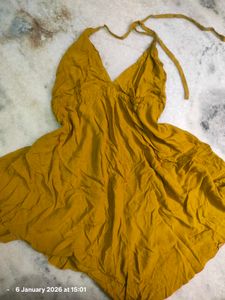 Mustard Halter Backless Mini Dress