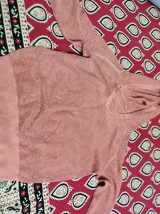 Pink Knit crop Hoodie